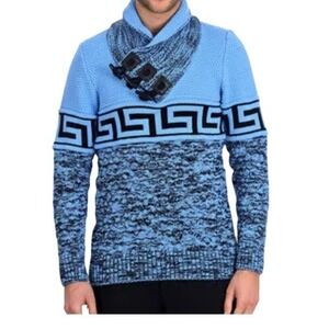 LCR Black Edition Shawl Collar Sweater Greek Key Knitwear Wool Pullover 3XL Men